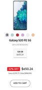 Samsung S20 FE 5G ($949.99 - $299.75 = $650.24)