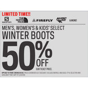 Men's, Women's & Kids' Select Winter Boots - 50% off