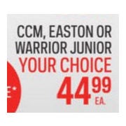 CCM Tacks 4052, Easton Synergy 60 or Warrior Covert QR4 Junior Composite Stick - $44.99