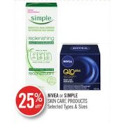 25% Off Nivea or Simple Skin Care Products