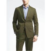 Slim Olive Cotton Linen Suit Jacket - $251.97 ($118.03 Off)