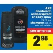 Axe Deodorant, Antiperspirant or Body Spray or Shampoo - $2.98 (Up to $1.98 off)