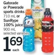 Gatorade Or Powerade Sports Drinks Or Sunrype 100% Juice - $1.69