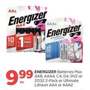 Energizer Batteries Max AA8, AAA4, C4, D4, 9V2 Or 2032 Or Ultimate Lithium AA4 Or AAA2 - $9.99