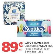 Savvy Home Facial Cube or Scotties Facial Tissue 2-Ply or 3-Ply  - $0.89